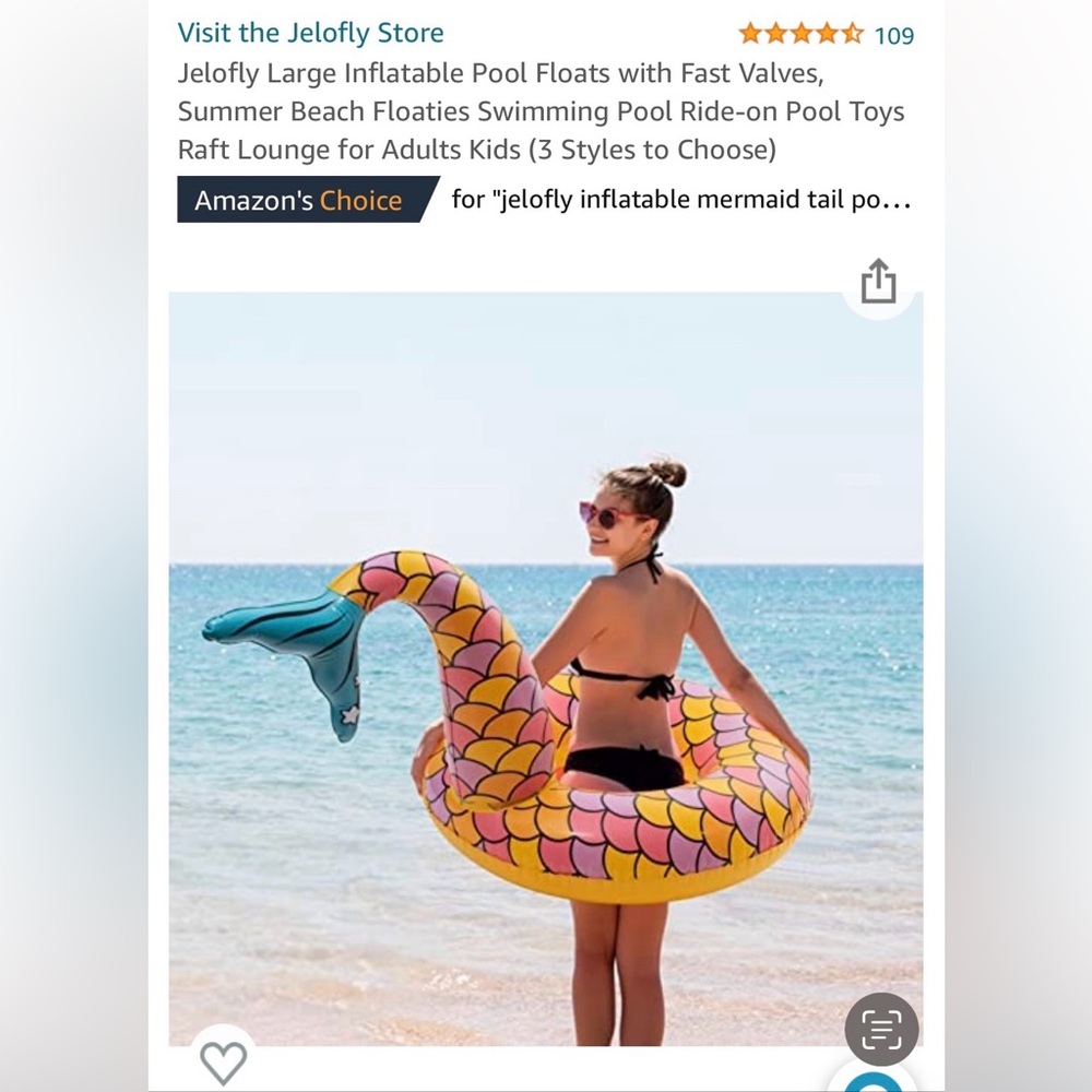 NEW Jelofly Inflatable Mermaid Tail Pool Float w/ Fast Valves (59”x38.5”x37”)